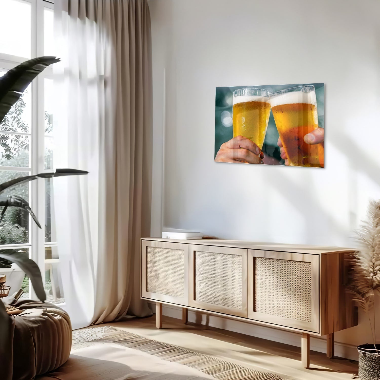 Glasbild mit zwei Biergläsern – Prost – Glasbild aus Sicherheitsglas, Größe 80x30