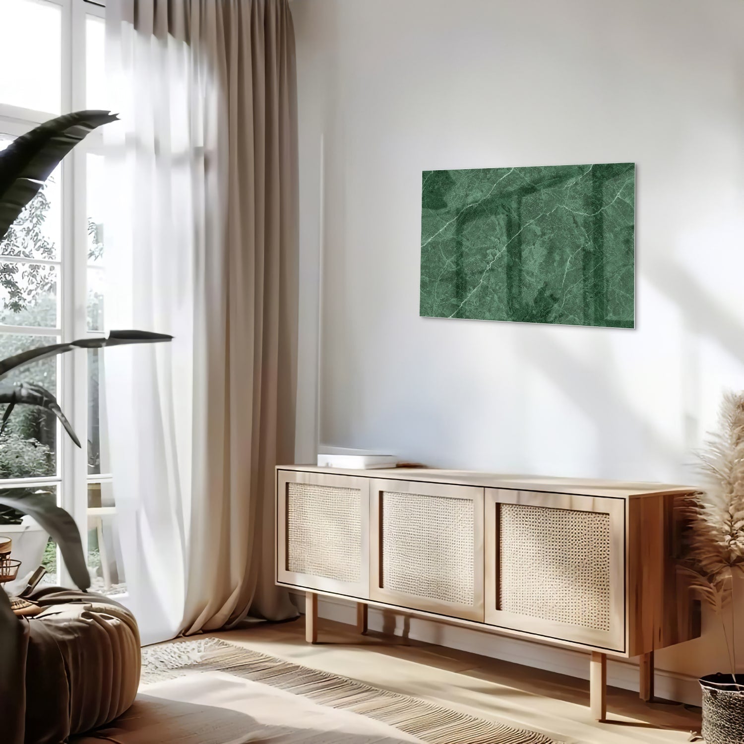 Grünes Glasbild mit Marmoroptik – Glasbild aus Sicherheitsglas, Größe 80x30