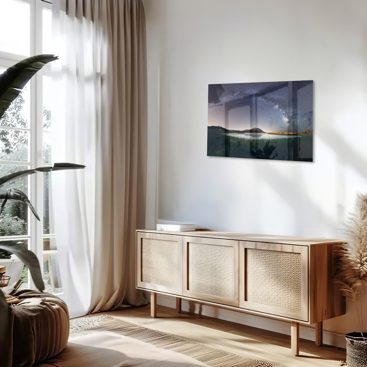Glasbild: Sternenhimmel und Berge – Glasbild aus Sicherheitsglas, Größe 80x30