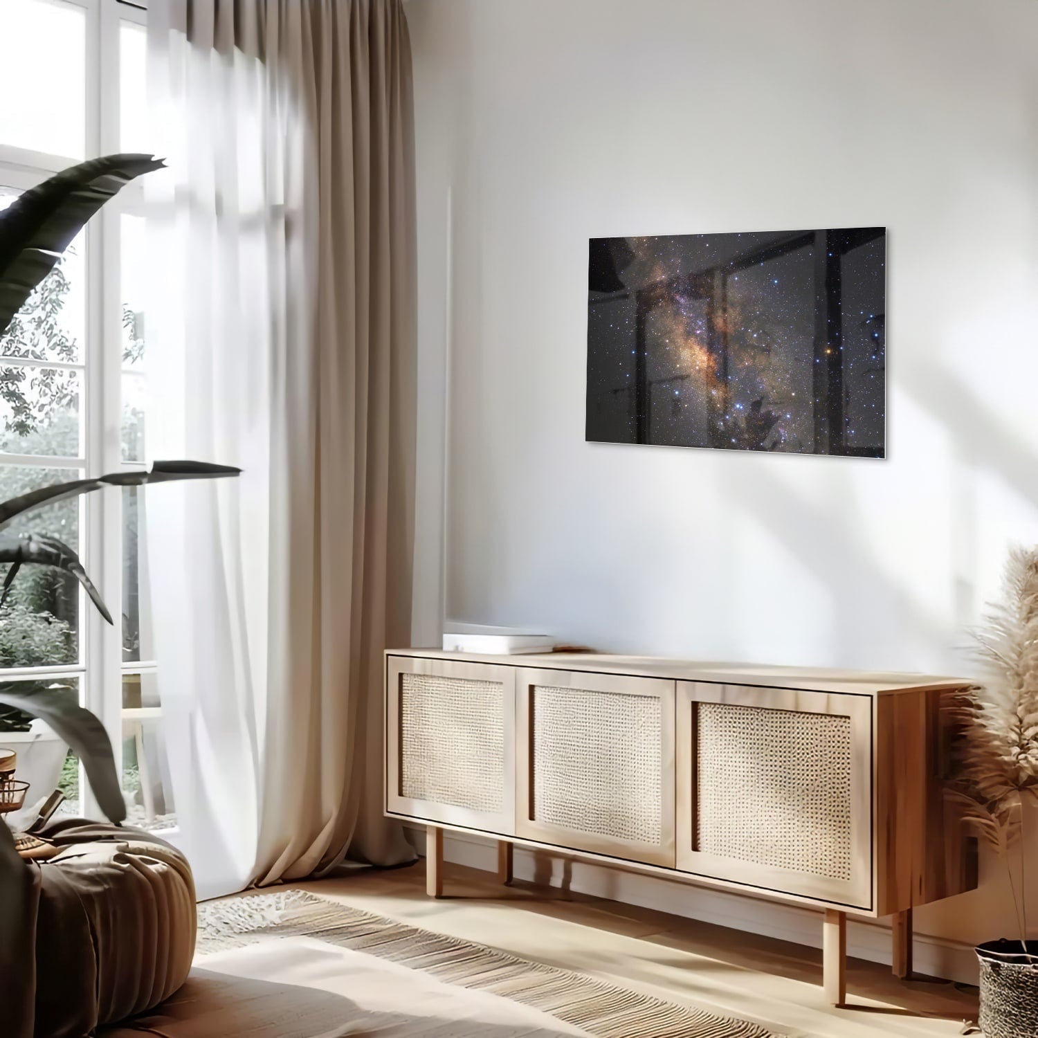 Abstraktes Glasbild mit dem Universum – Glasbild aus Sicherheitsglas, Größe 80x30