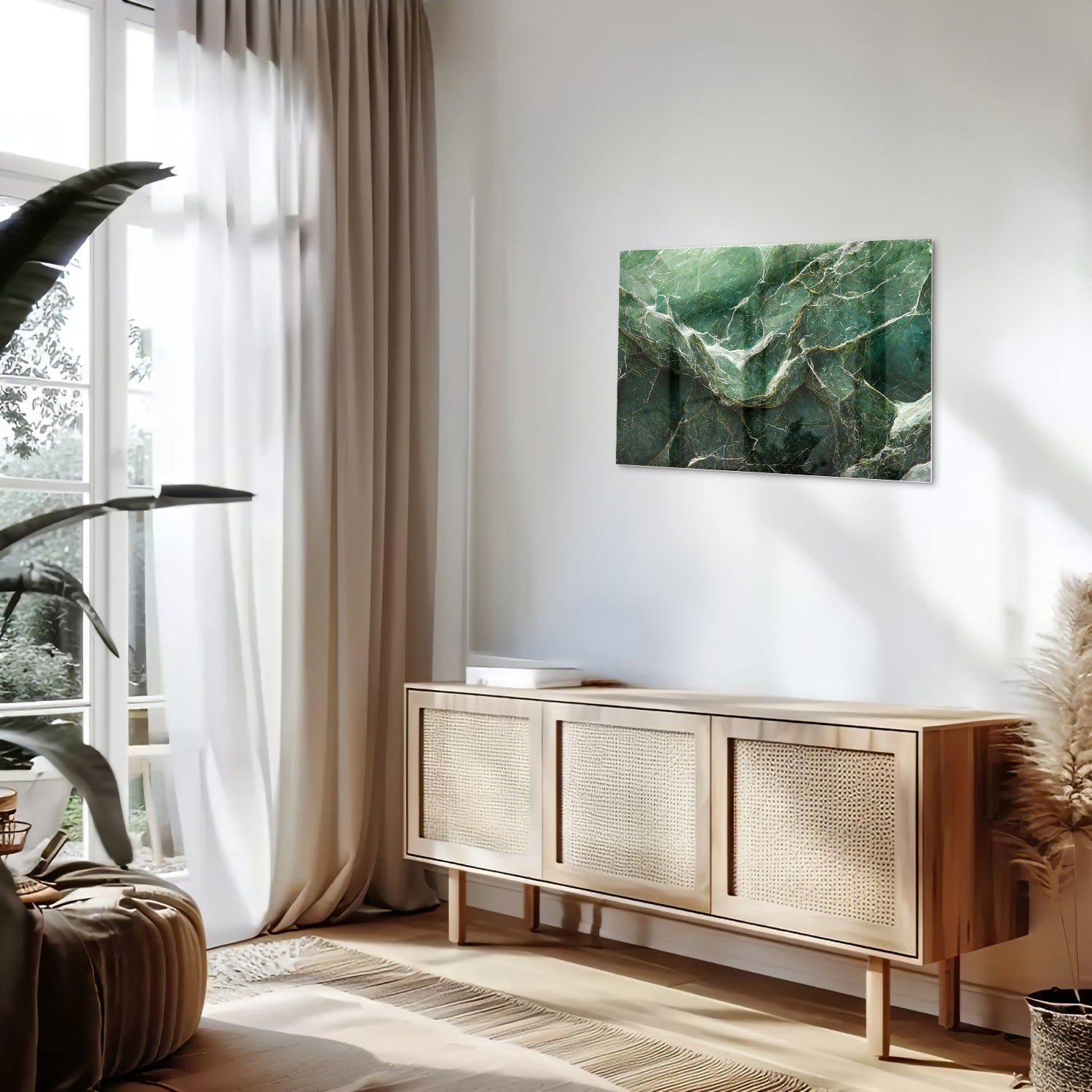 Glasbild mit grüner Marmoroptik – Glasbild aus Sicherheitsglas, Größe 80x30