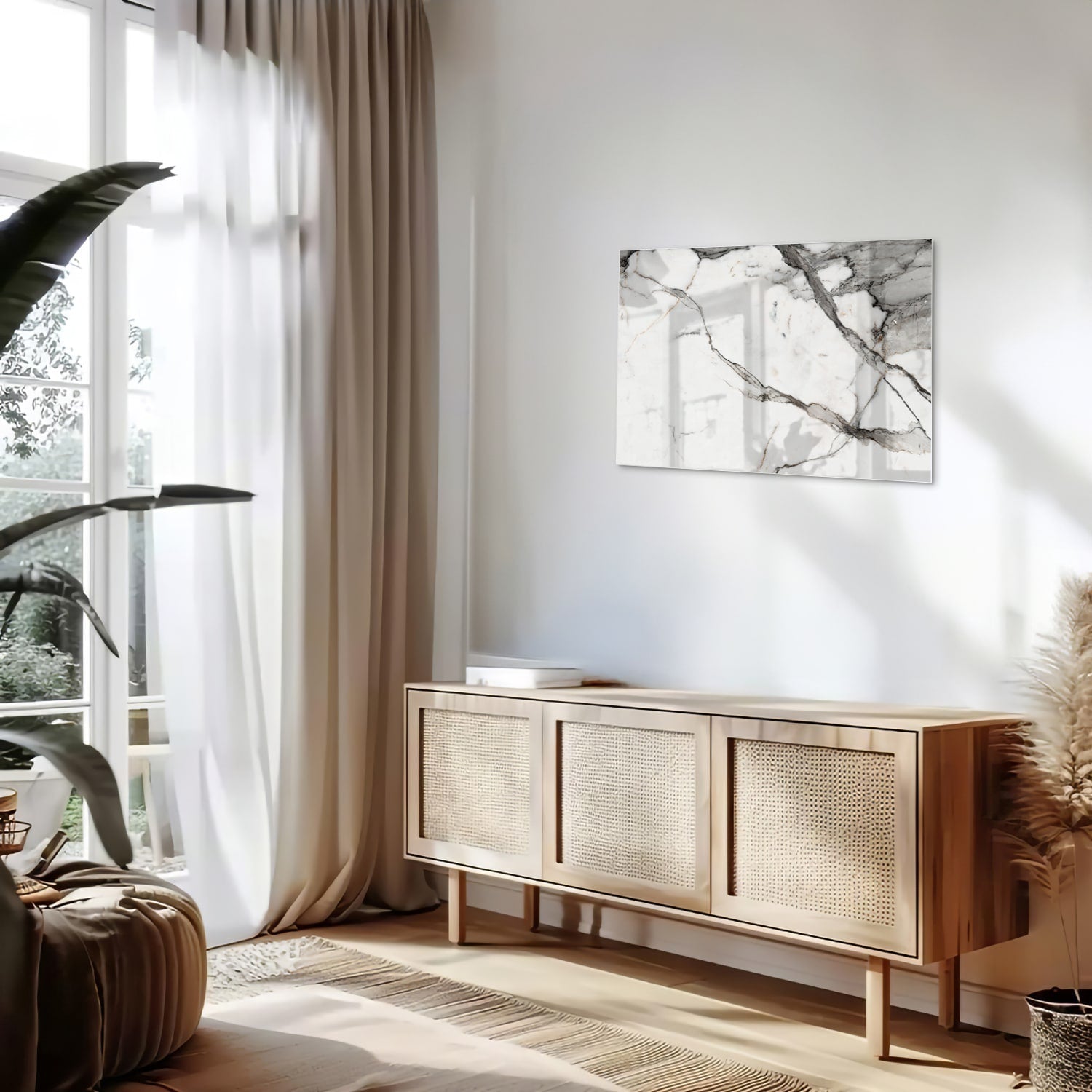 Elegantes Glasbild in Marmoroptik – Glasbild aus Sicherheitsglas, Größe 80x30