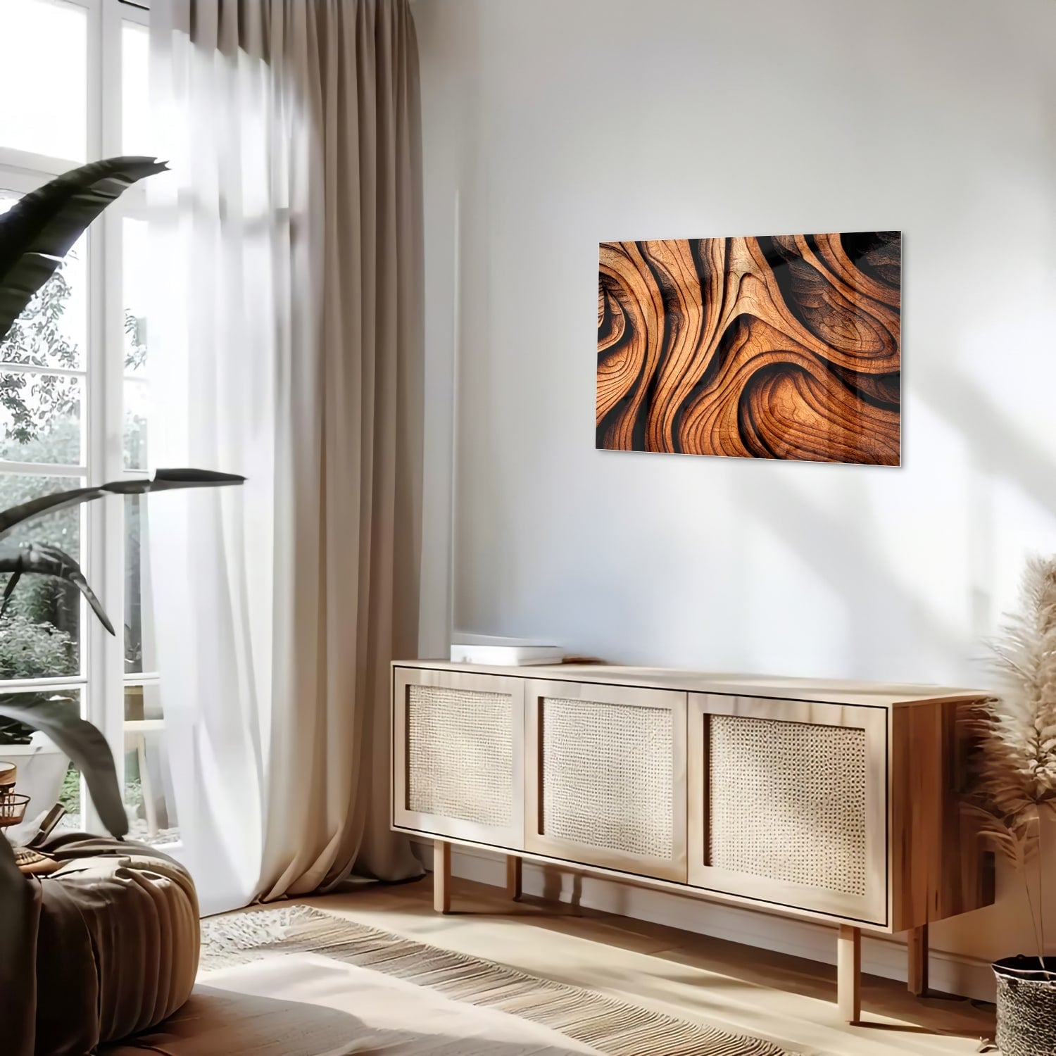 Elegantes Glasbild mit Holzstruktur – Glasbild aus Sicherheitsglas, Größe 80x30