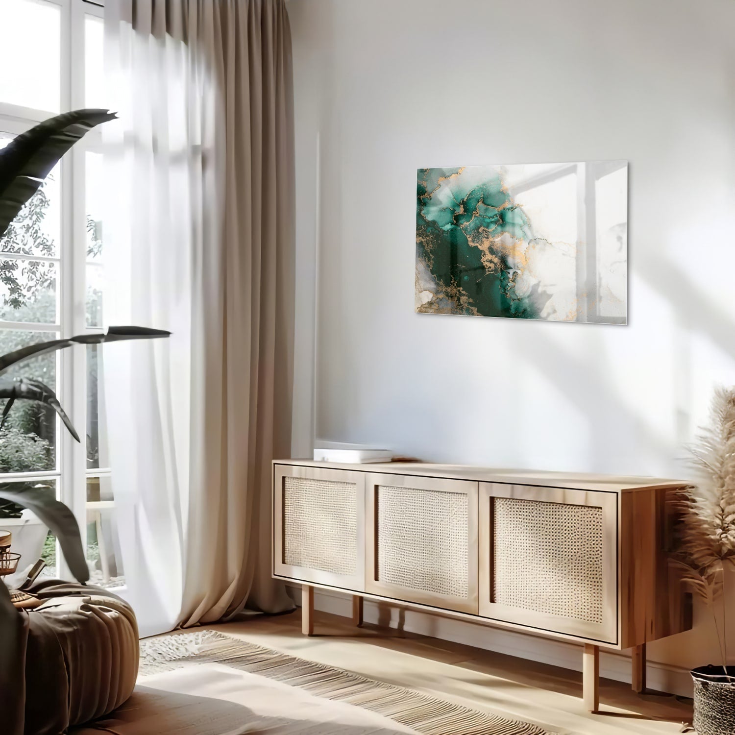 Elegantes Glasbild in grünen Farbtönen – Glasbild aus Sicherheitsglas, Größe 80x30