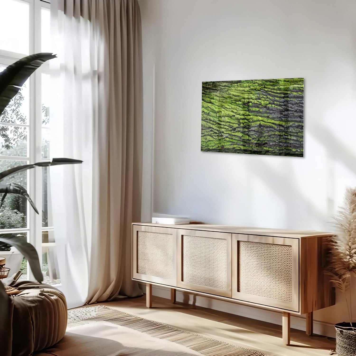 Glasbild mit moosartiger Textur – Glasbild aus Sicherheitsglas, Größe 80x30