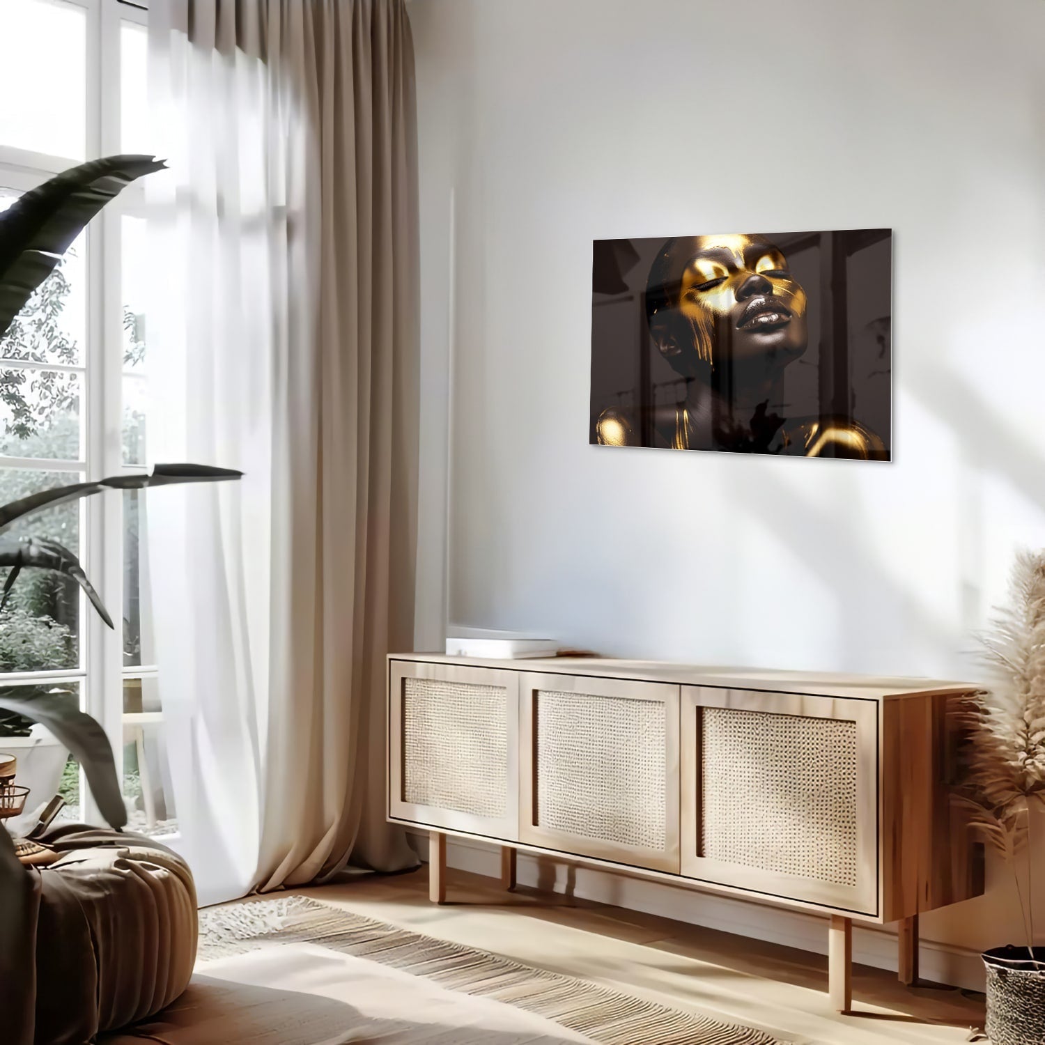 Elegantes Glasbild mit goldenen Akzenten – Glasbild aus Sicherheitsglas, Größe 80x30