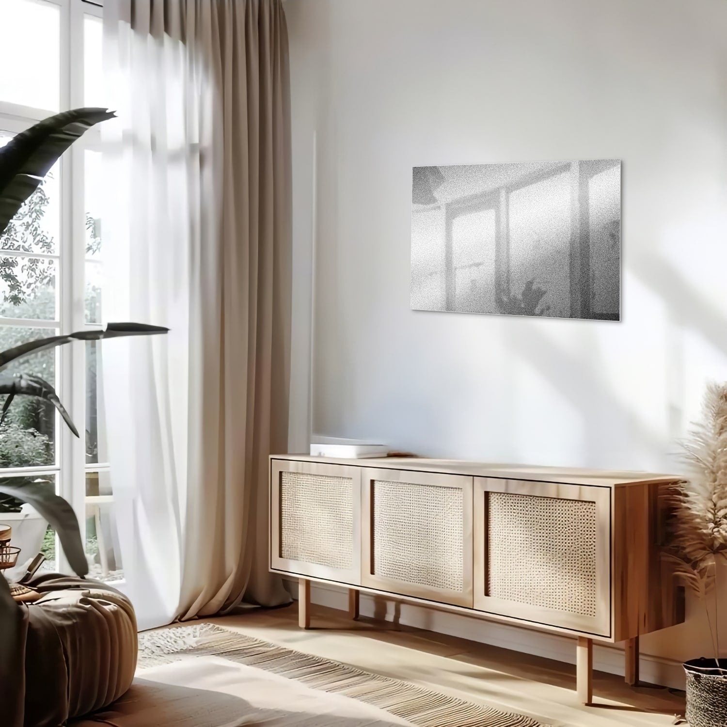 Minimalistisches Glasbild mit Reflexionen – Glasbild aus Sicherheitsglas, Größe 80x30