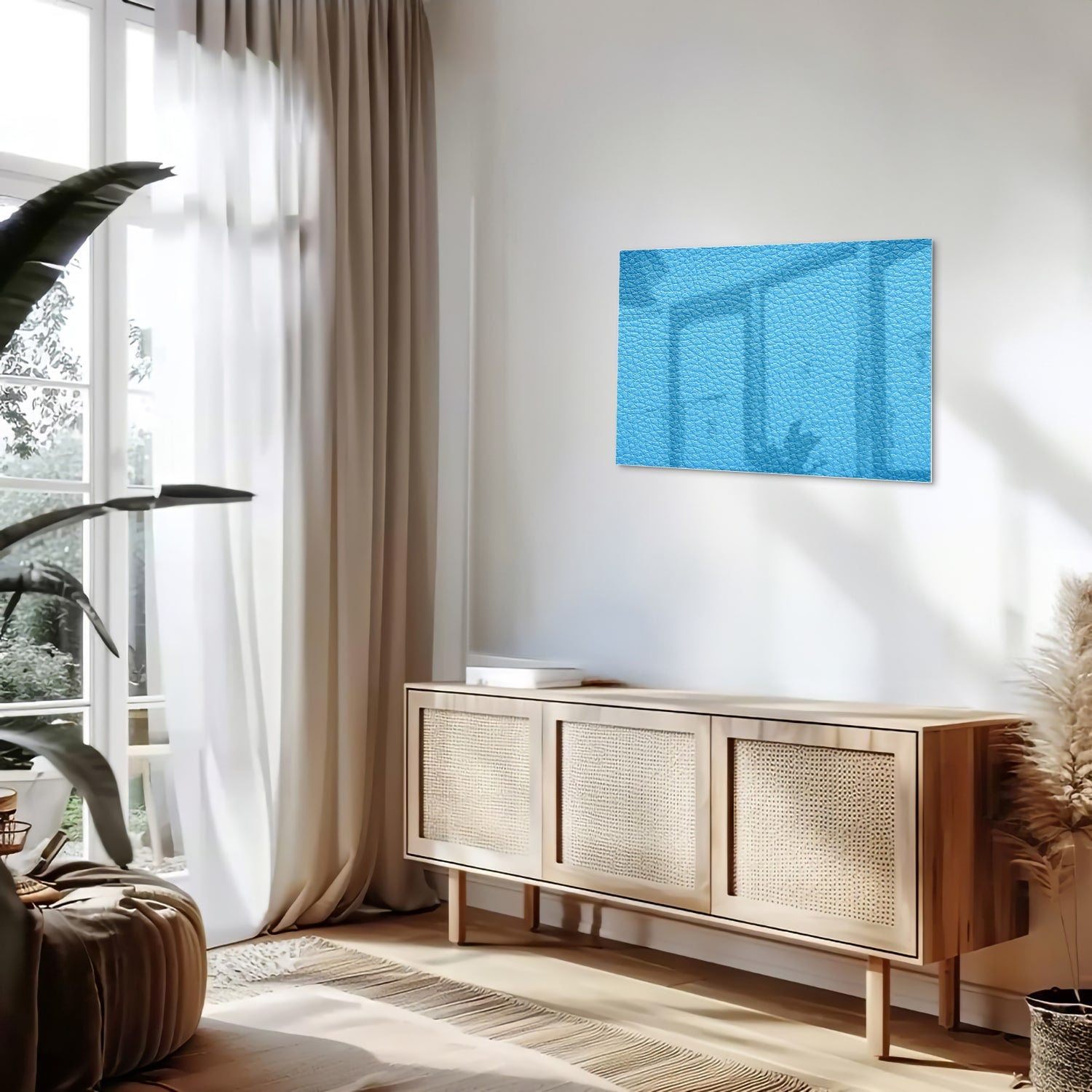 Modernes blaues Glasbild für ein stilvolles Interieur – Glasbild aus Sicherheitsglas, Größe 80x30