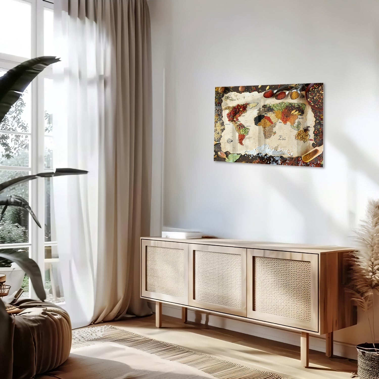 Farbenfrohes Glasbild mit Früchten und Gewürzen – Glasbild aus Sicherheitsglas, Größe 80x30