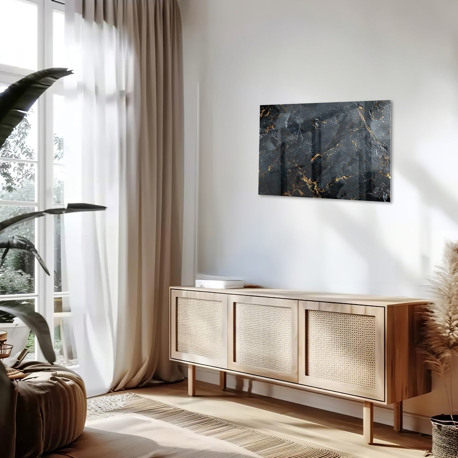 Elegantes Glasbild mit goldener Marmoroptik – Glasbild aus Sicherheitsglas, Größe 80x30