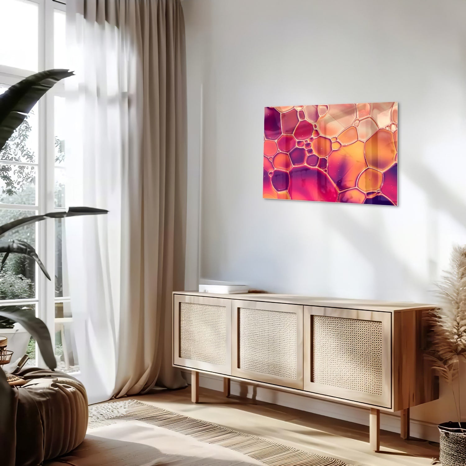 Abstraktes Glasbild in warmen Farben – Glasbild aus Sicherheitsglas, Größe 80x30