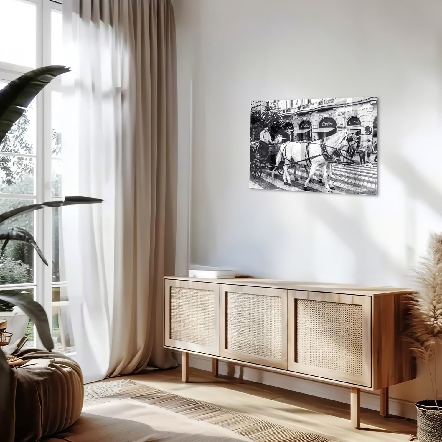 Historisches Glasbild mit Pferd und Kutsche – Glasbild aus Sicherheitsglas, Größe 80x30