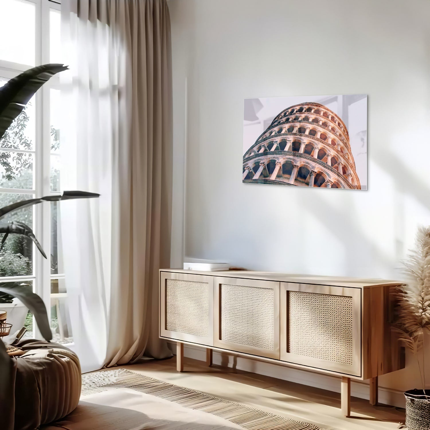 Glasbild mit dem Schiefen Turm von Pisa – Glasbild aus Sicherheitsglas, Größe 80x30