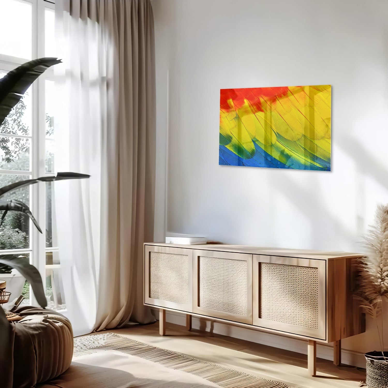 Farbenfrohes Glasbild mit abstrakten Wellen – Glasbild aus Sicherheitsglas, Größe 80x30