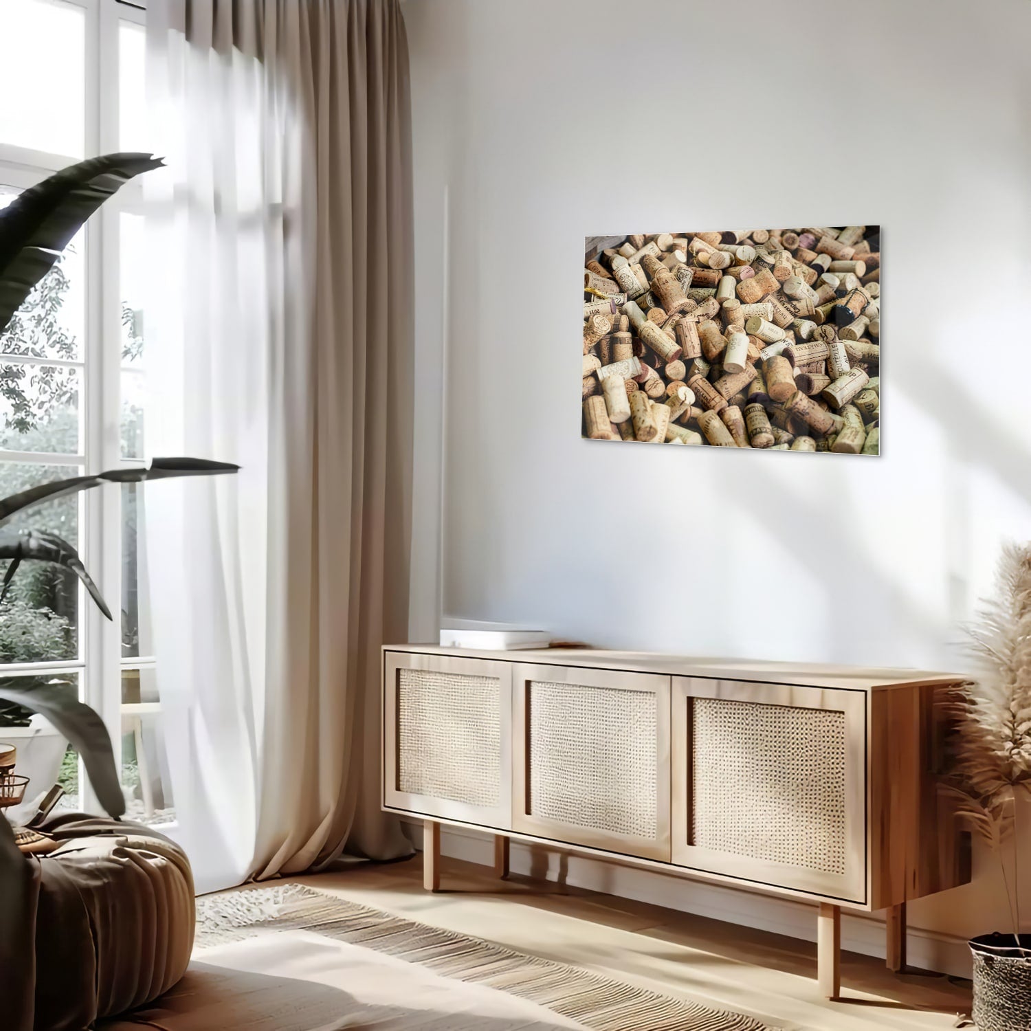 Kreatives Glasbild mit Korkenstapel – Glasbild aus Sicherheitsglas, Größe 80x30