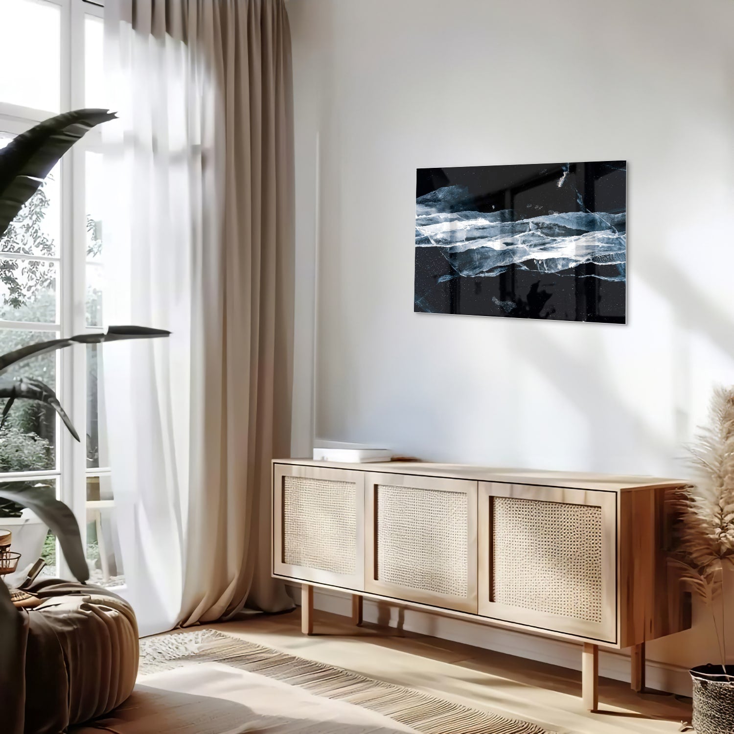 Abstraktes Glasbild für den Innenraum bei Nacht – Glasbild aus Sicherheitsglas, Größe 80x30