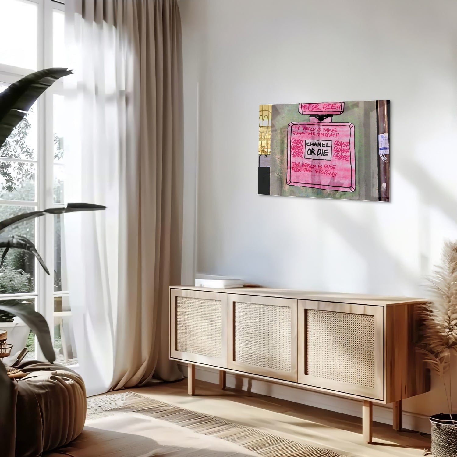 Stilvolles Glasbild: 'Chanel or Die' – Glasbild aus Sicherheitsglas, Größe 80x30