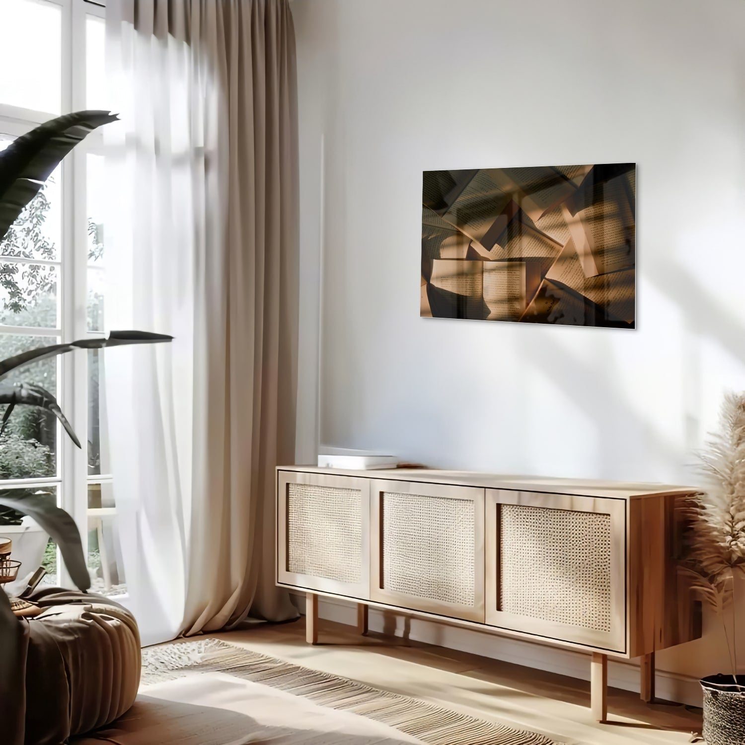 Modernes Glasbild mit abstrakten Formen – Glasbild aus Sicherheitsglas, Größe 80x30