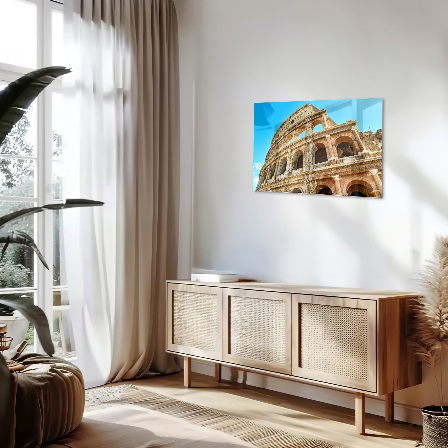 Glasbild mit dem Kolosseum in Rom – Glasbild aus Sicherheitsglas, Größe 80x30