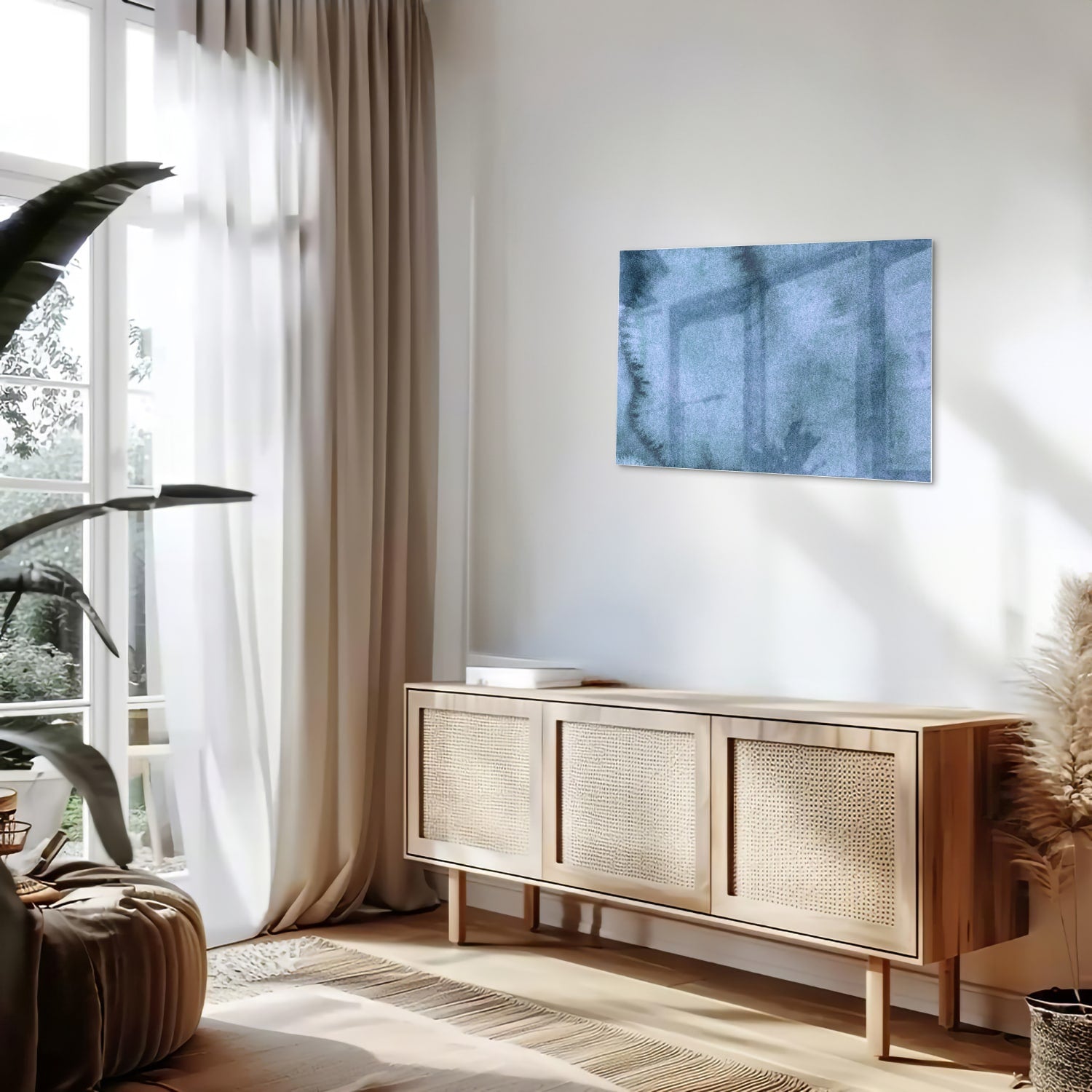 Modernes Glasbild in blauen Farbtönen – Glasbild aus Sicherheitsglas, Größe 80x30