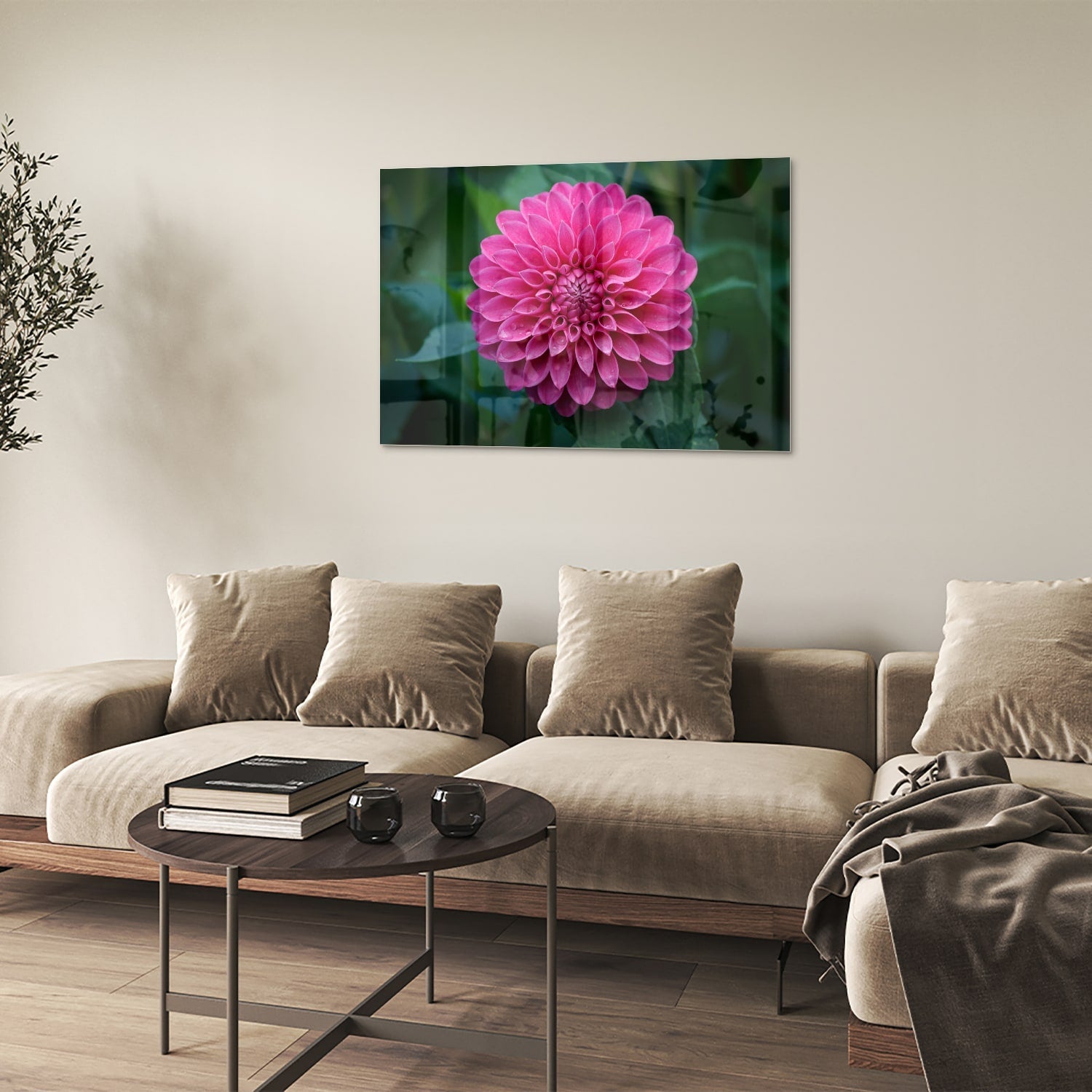Wunderschönes Glasbild mit rosa Blume – Glasbild aus Sicherheitsglas, Größe 50x50