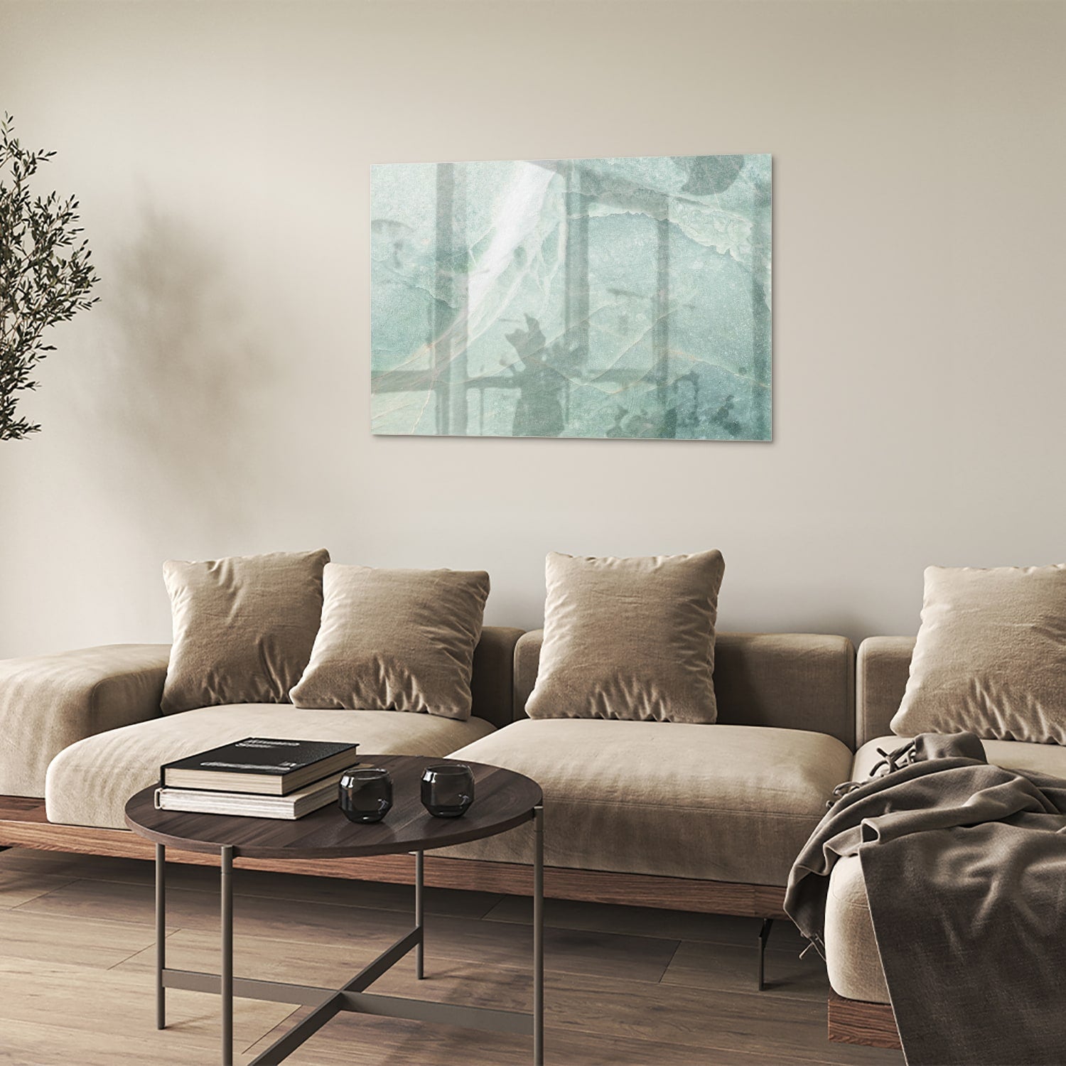 Abstraktes grünes Glasbild für moderne Innenräume – Glasbild aus Sicherheitsglas, Größe 50x50