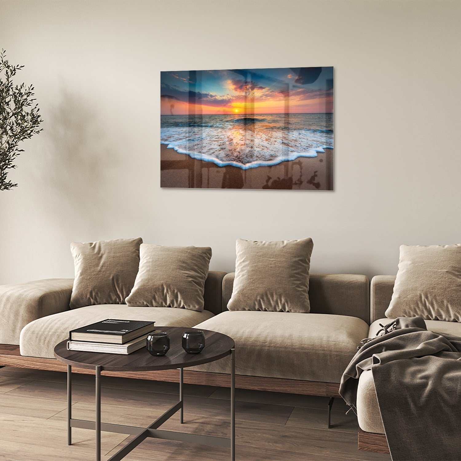 Glasbild – Sonnenuntergang am Strand – Glasbild aus Sicherheitsglas, Größe 50x50