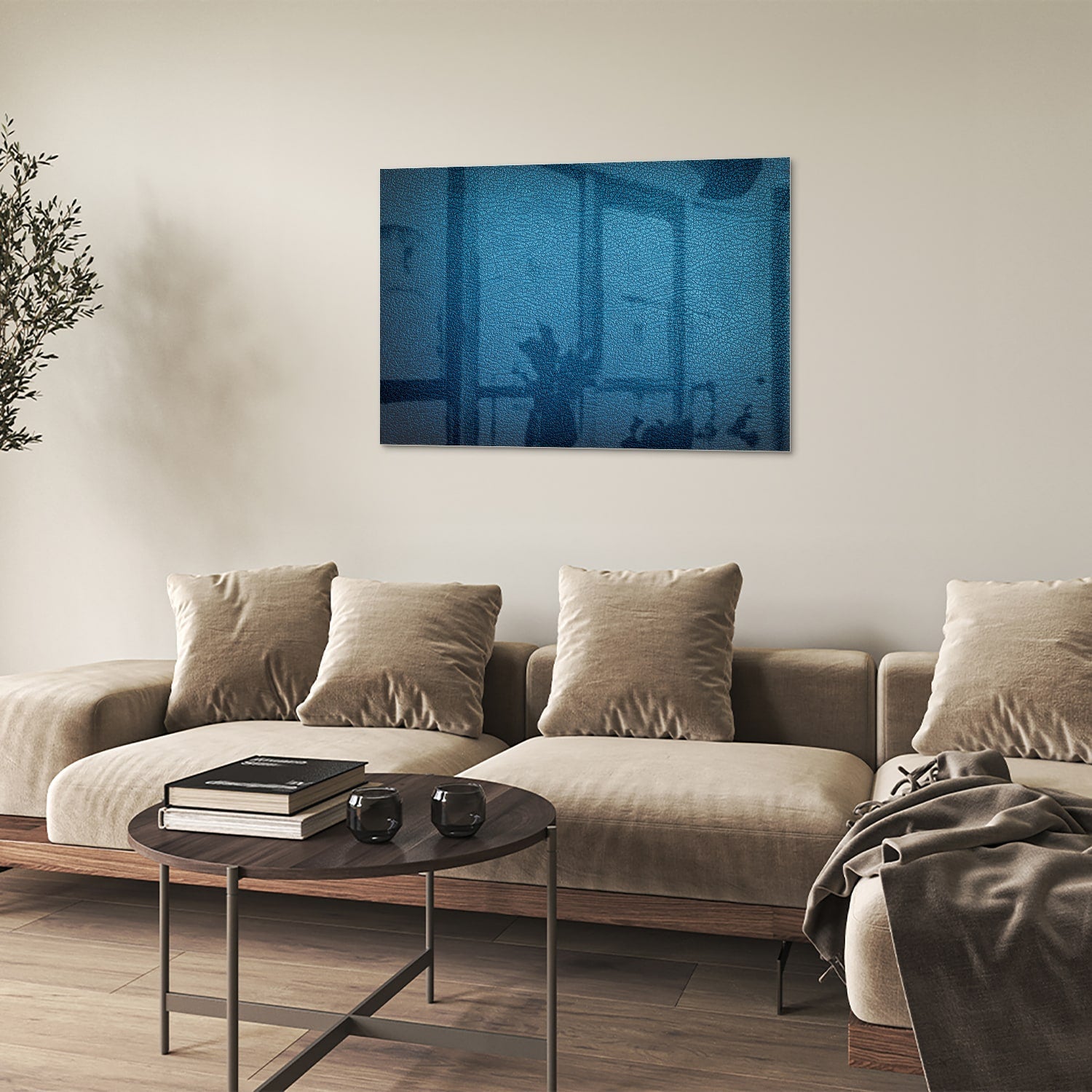 Blaues Glasbild mit Reflexionseffekt – Glasbild aus Sicherheitsglas, Größe 50x50