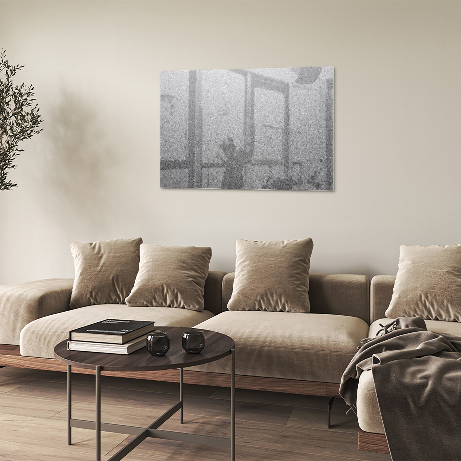 Minimalistisches Glasbild mit dezenten Reflexionen – Glasbild aus Sicherheitsglas, Größe 50x50
