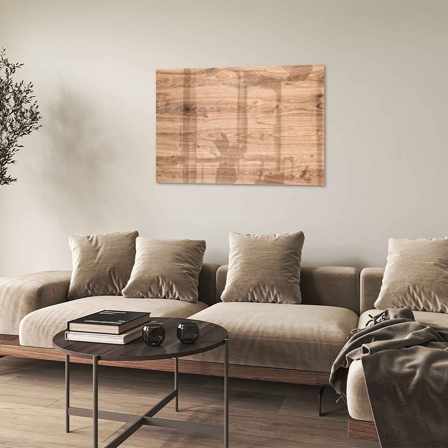 Rustikales Glasbild mit Holzoptik – Glasbild aus Sicherheitsglas, Größe 50x50