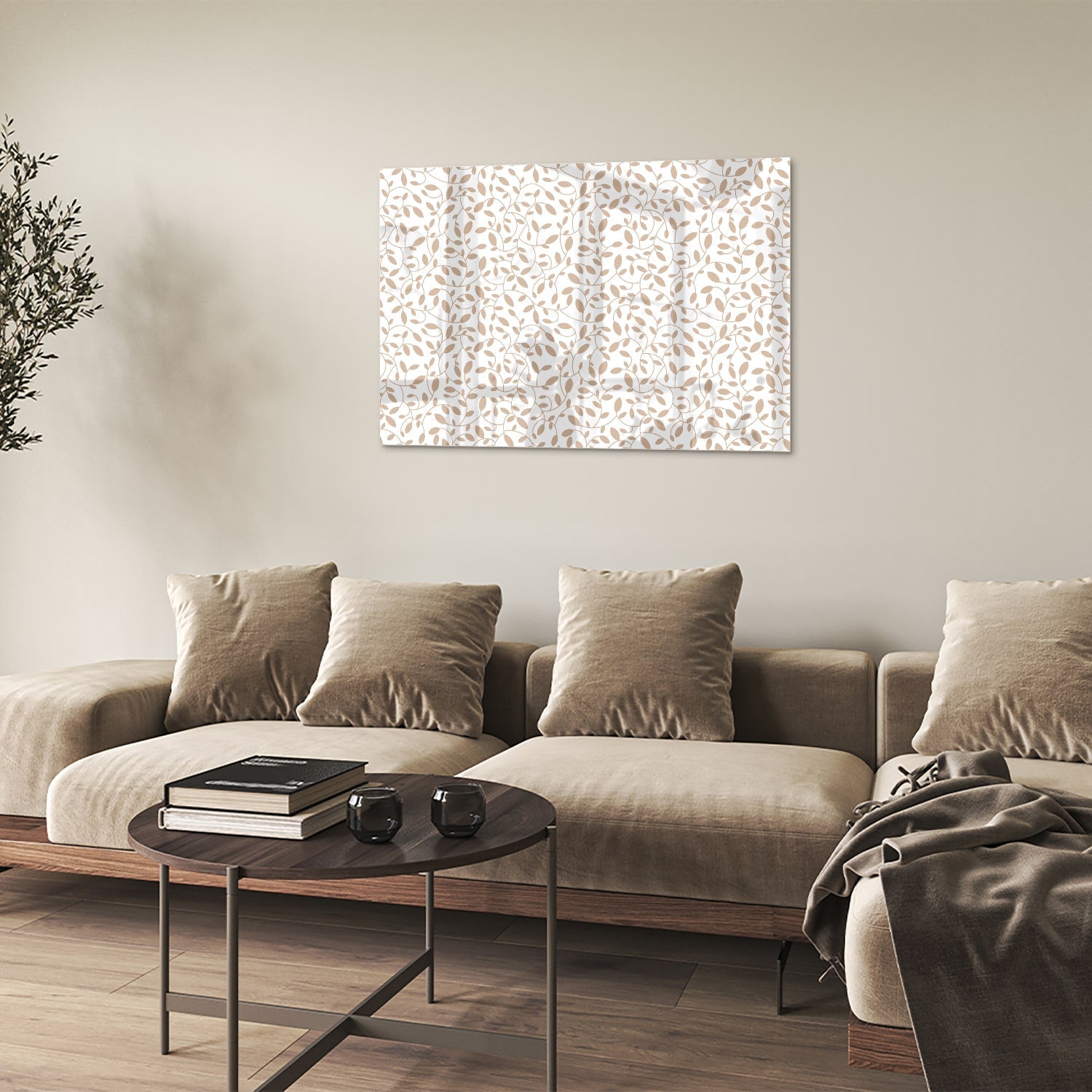 Elegantes Glasbild mit Blattmuster – Glasbild aus Sicherheitsglas, Größe 50x50