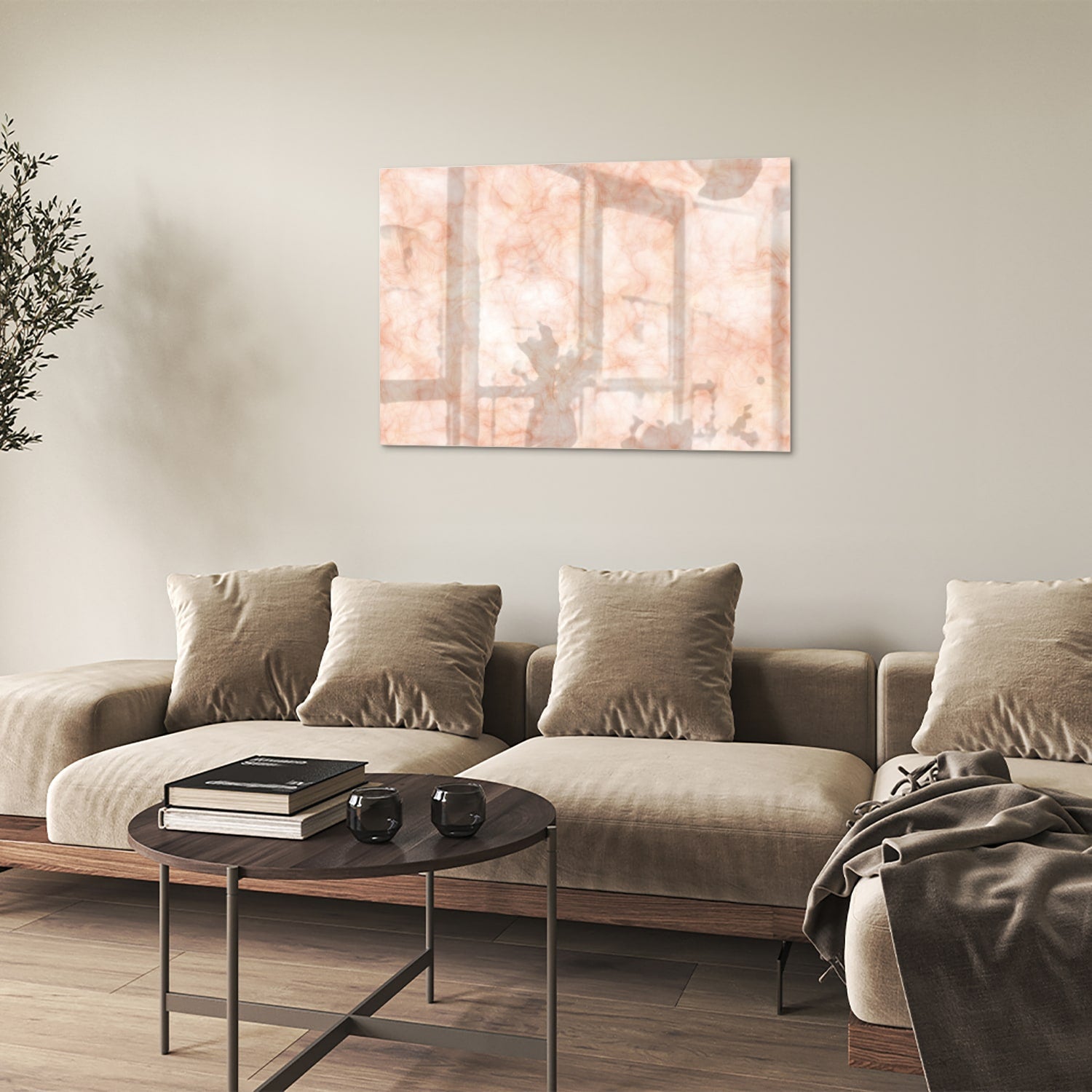 Hellrosa abstraktes Glasbild für ein elegantes Interieur – Glasbild aus Sicherheitsglas, Größe 50x50