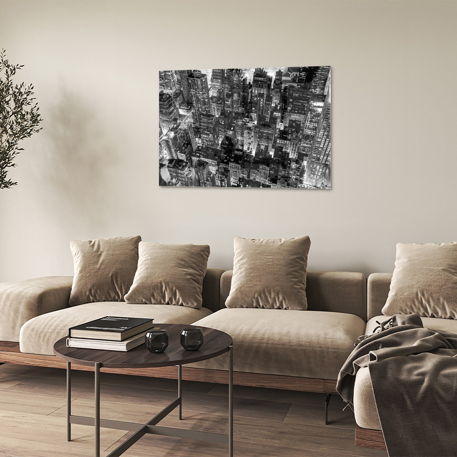 Schwarz-Weiß-Glasbild mit Stadtmotiv für ein modernes Interieur – Glasbild aus Sicherheitsglas, Größe 50x50