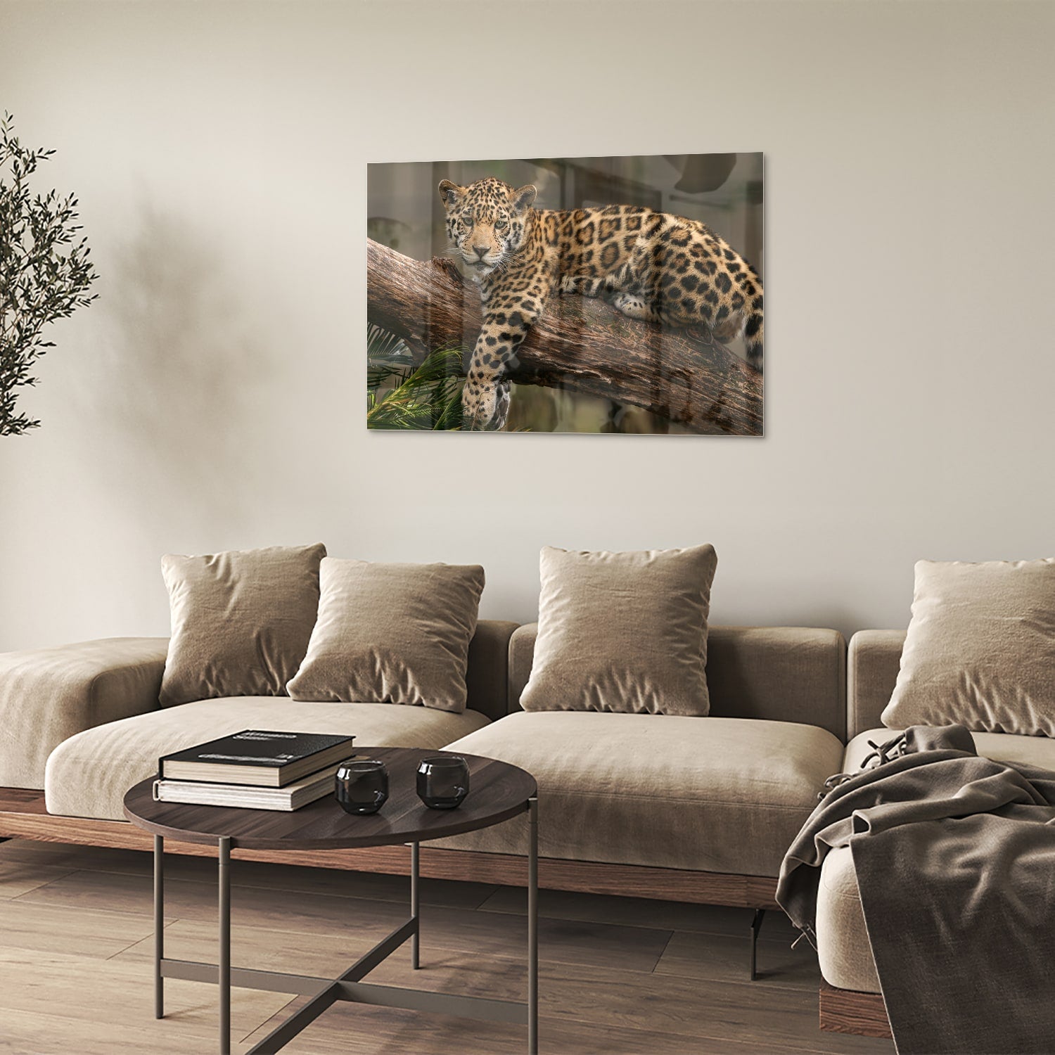 Glasbild mit einem majestätischen Jaguar – Glasbild aus Sicherheitsglas, Größe 50x50