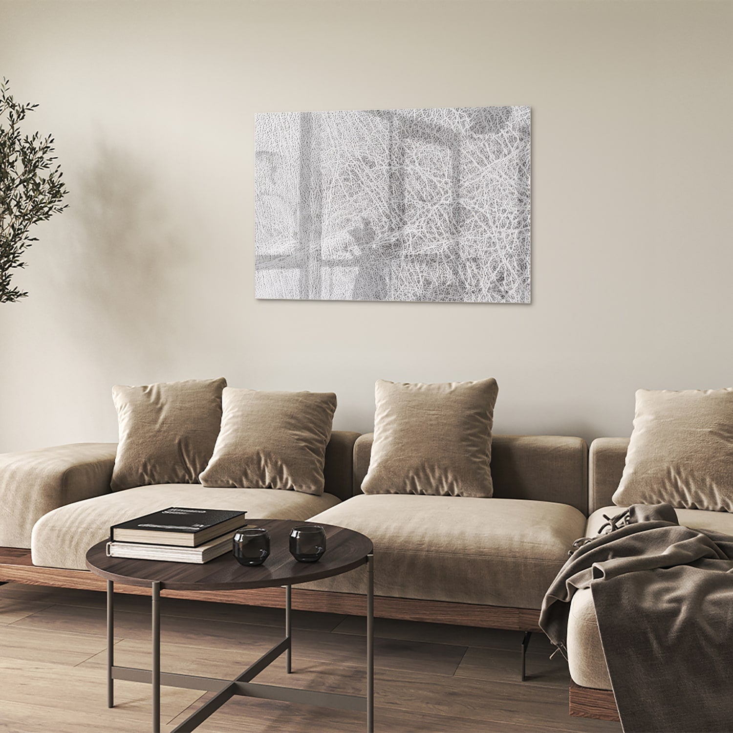 Stilvolles Glasbild mit abstraktes Linien als moderne Glas-Wanddekoration aus 4 mm Sicherheitsglas