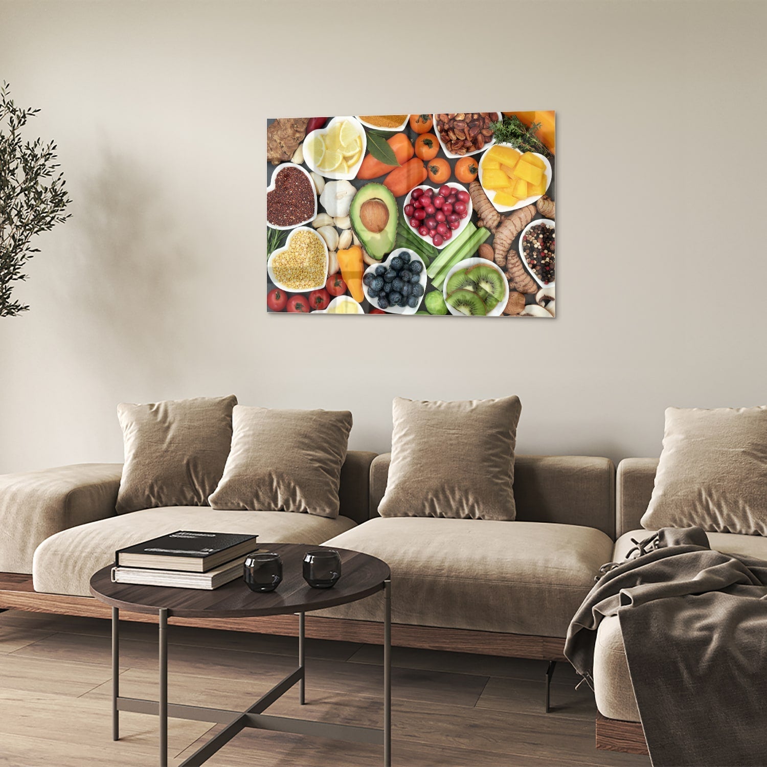 Fröhliches Glasbild mit Früchten für die Küche – Glasbild aus Sicherheitsglas, Größe 50x50