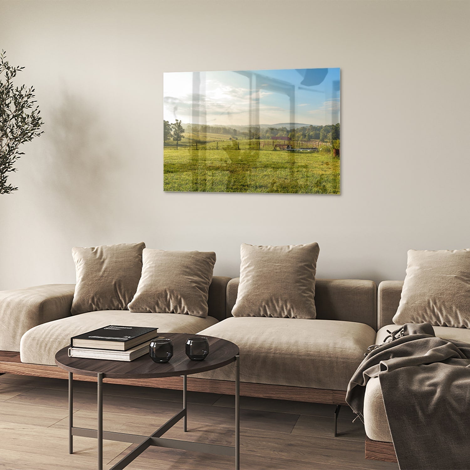 Glasbild mit atemberaubender grüner Wiese – Glasbild aus Sicherheitsglas, Größe 50x50