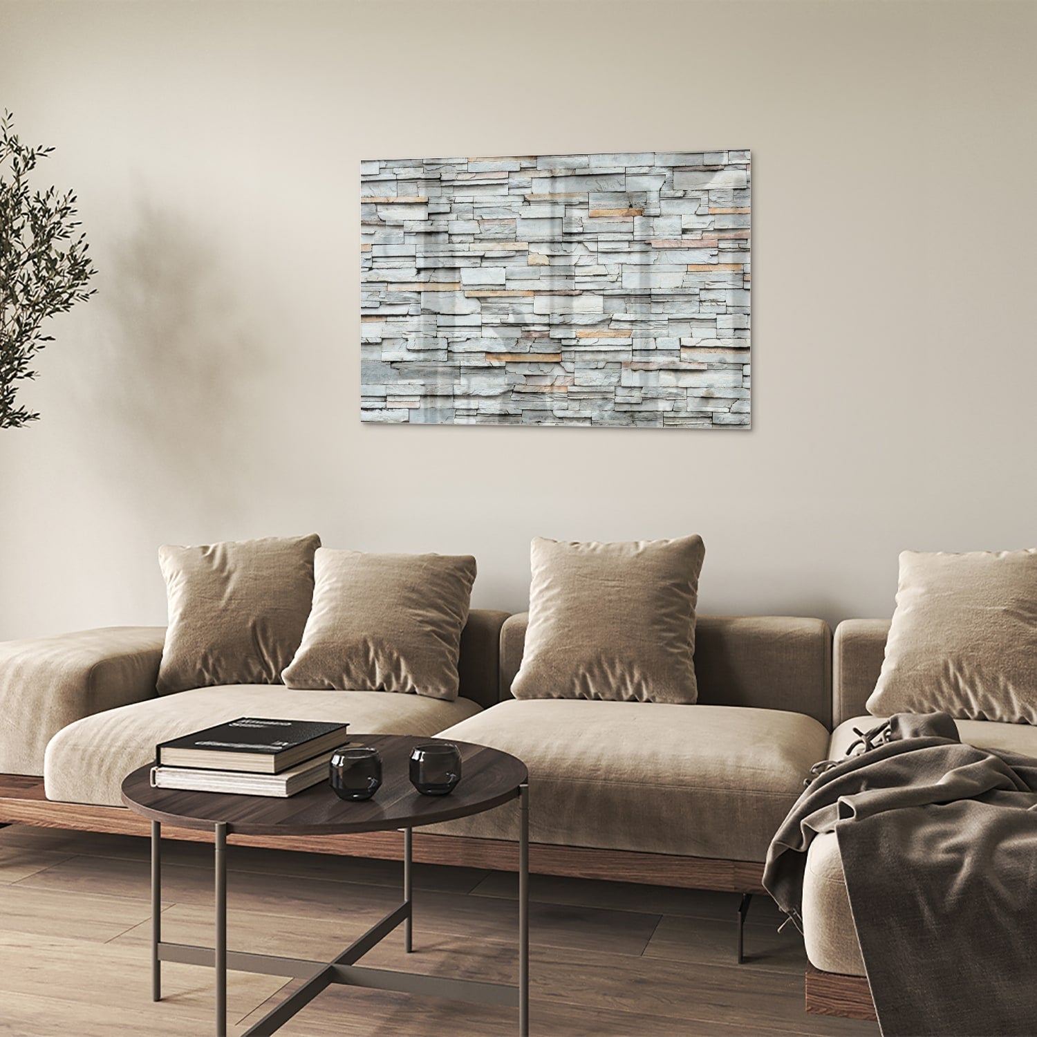 Modernes Glasbild mit Textur in Grau – Glasbild aus Sicherheitsglas, Größe 50x50