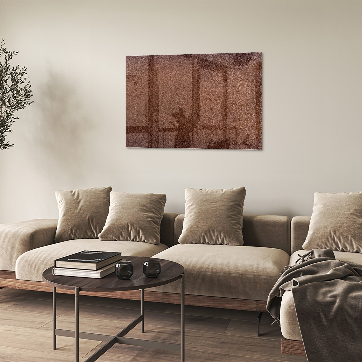 Elegantes Glasbild in Erdtönen – Glasbild aus Sicherheitsglas, Größe 50x50