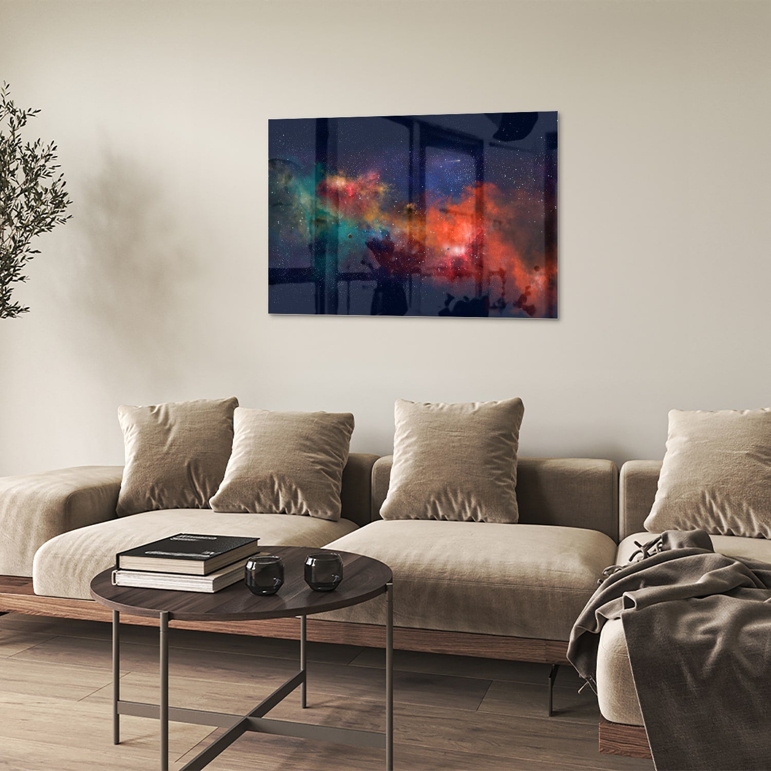 Leuchtendes Glasbild mit Galaxie – Glasbild aus Sicherheitsglas, Größe 50x50