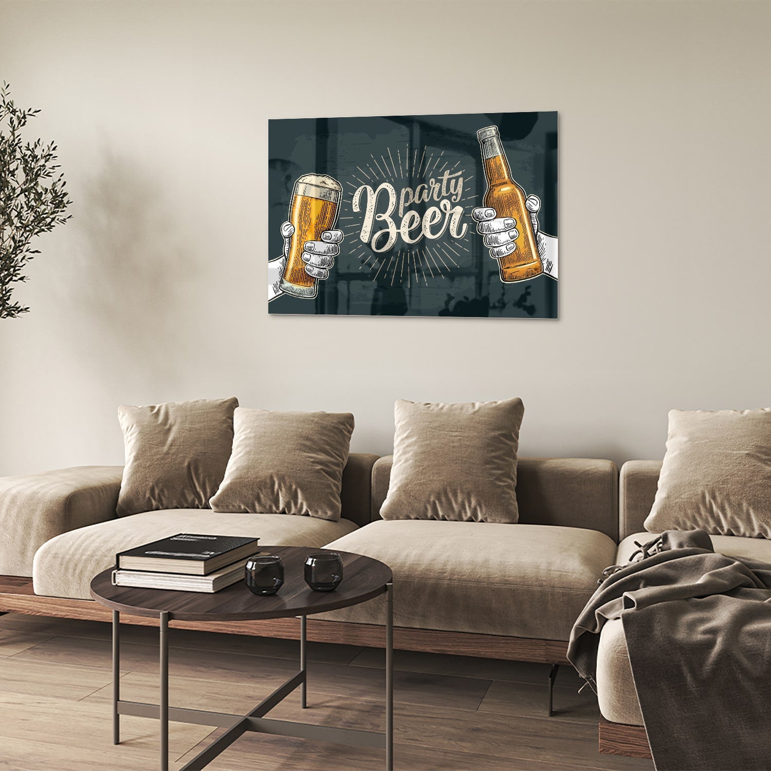 Festliches Glasbild mit Bier – Glasbild aus Sicherheitsglas, Größe 50x50