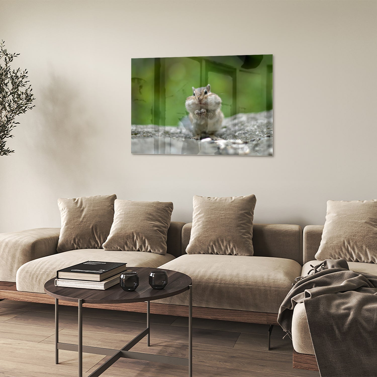 Niedliches Glasbild mit Eichhörnchen – Glasbild aus Sicherheitsglas, Größe 50x50