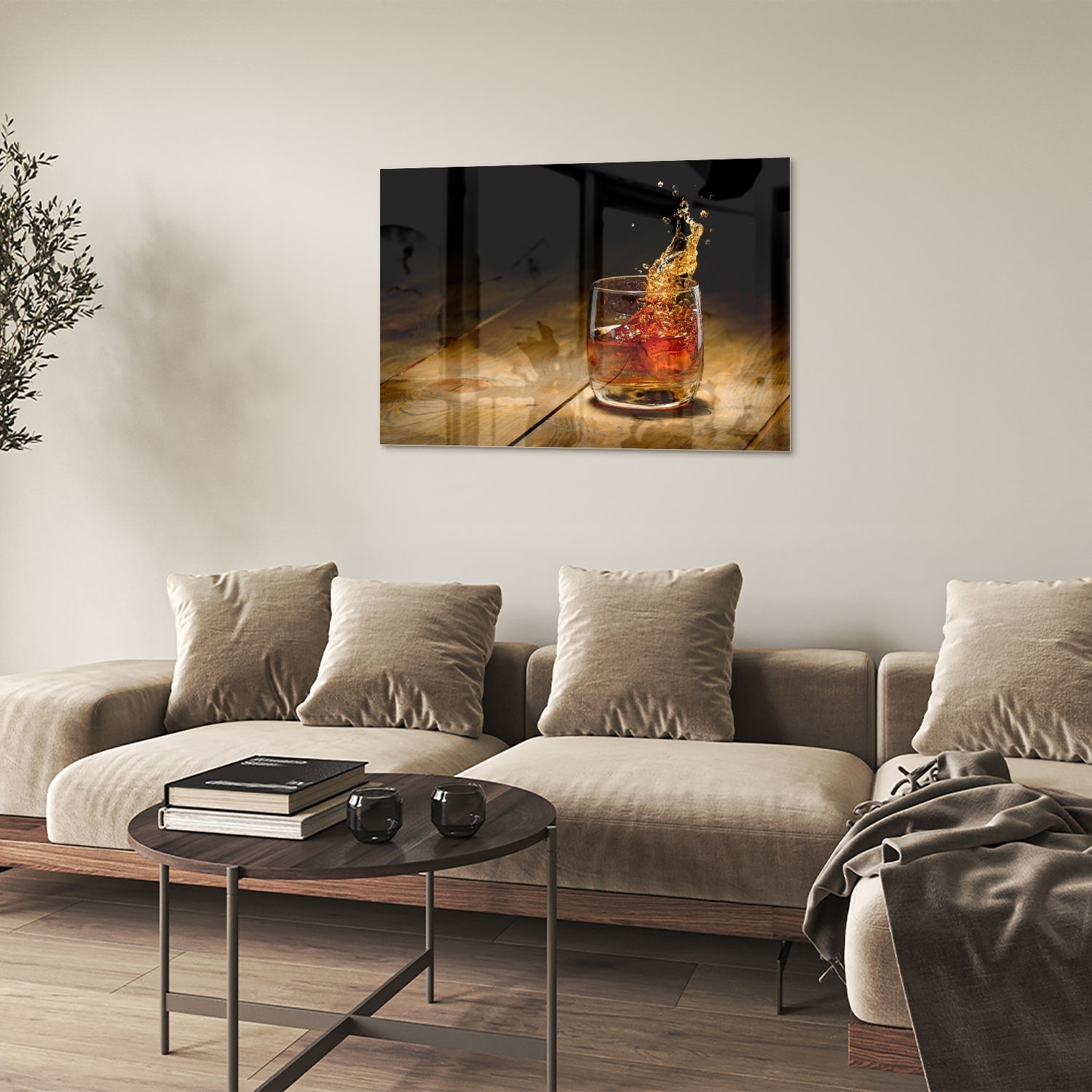 Glasbild mit spritzigem Getränk – Glasbild aus Sicherheitsglas, Größe 50x50