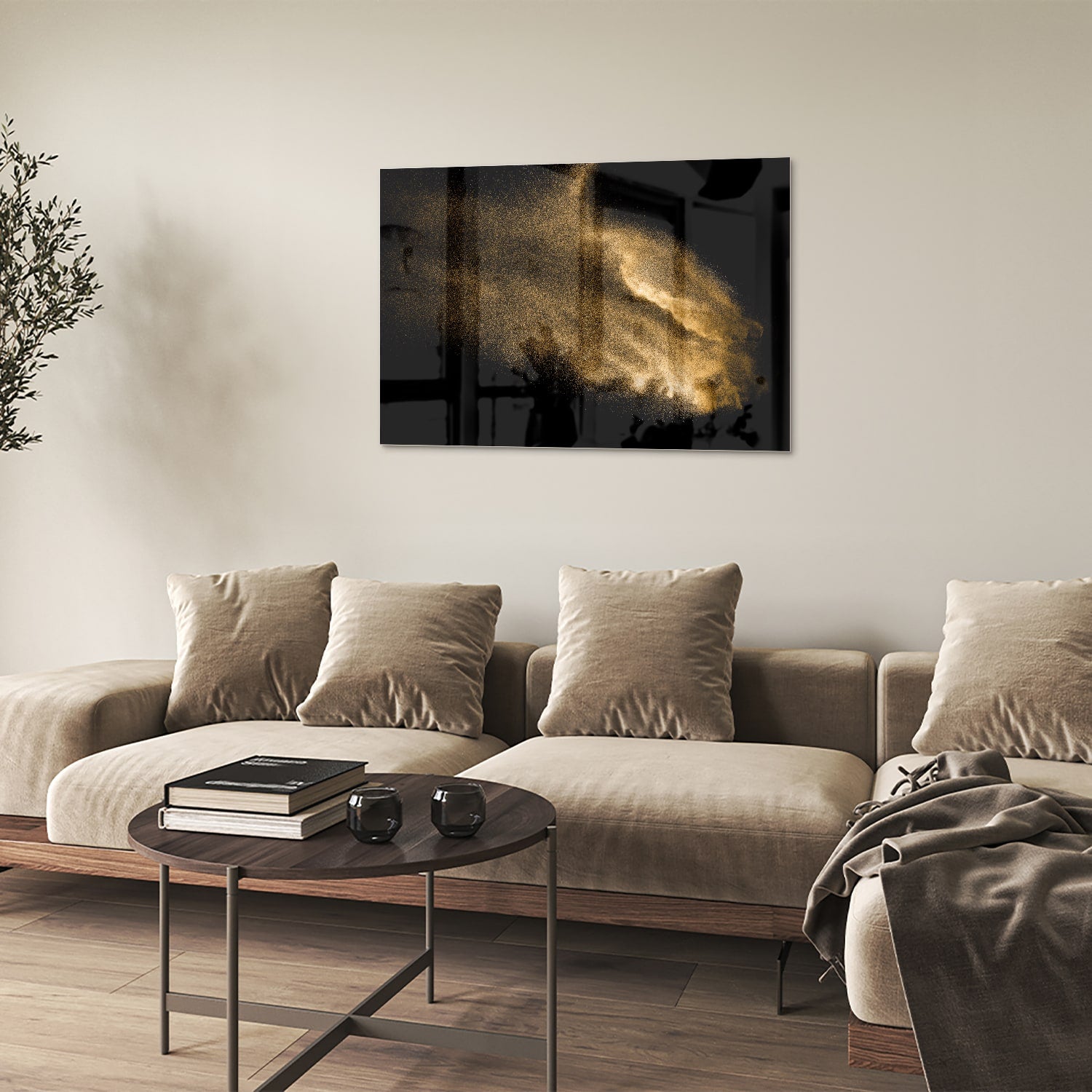 Glasbild – Goldene Hand auf schwarzem Hintergrund – Glasbild aus Sicherheitsglas, Größe 50x50