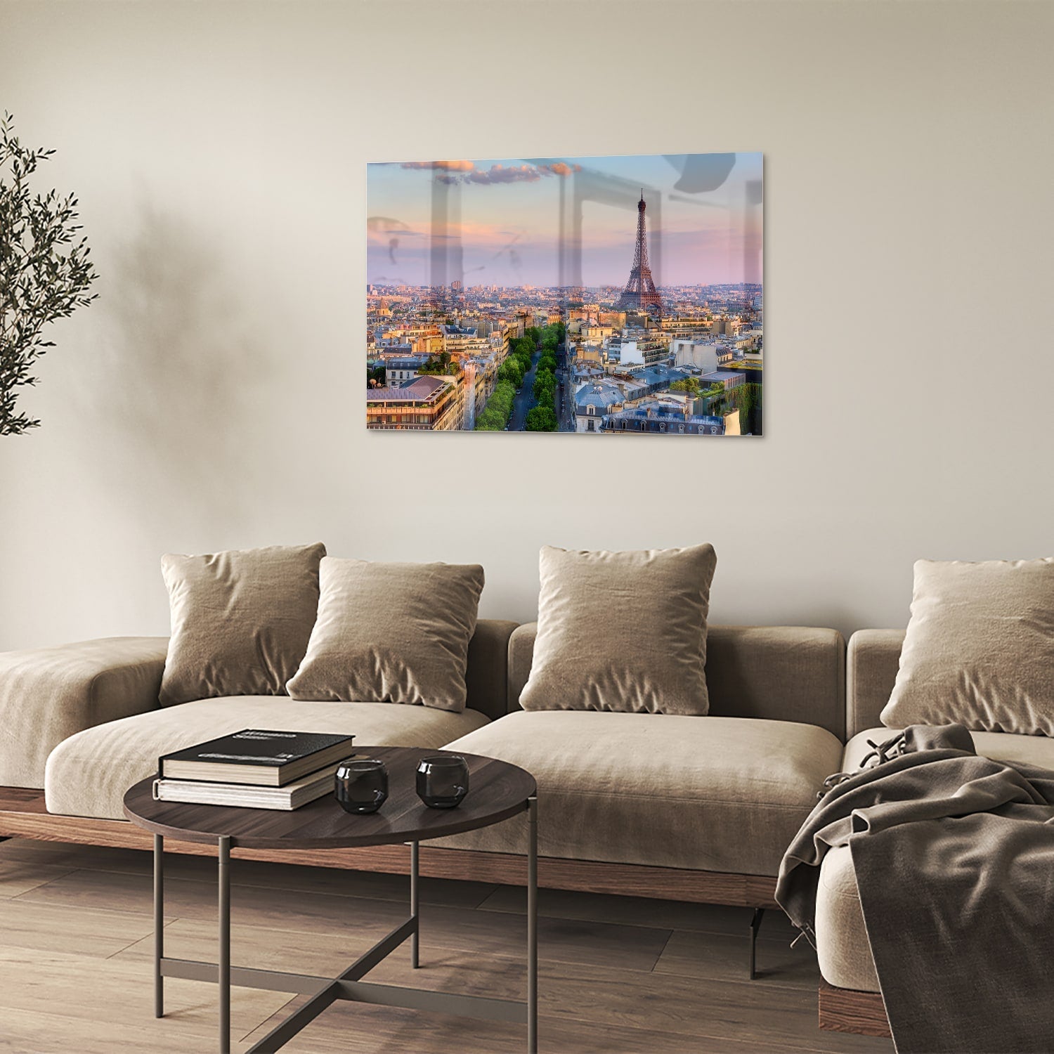 Glasbild mit dem Eiffelturm in Paris – Glasbild aus Sicherheitsglas, Größe 50x50
