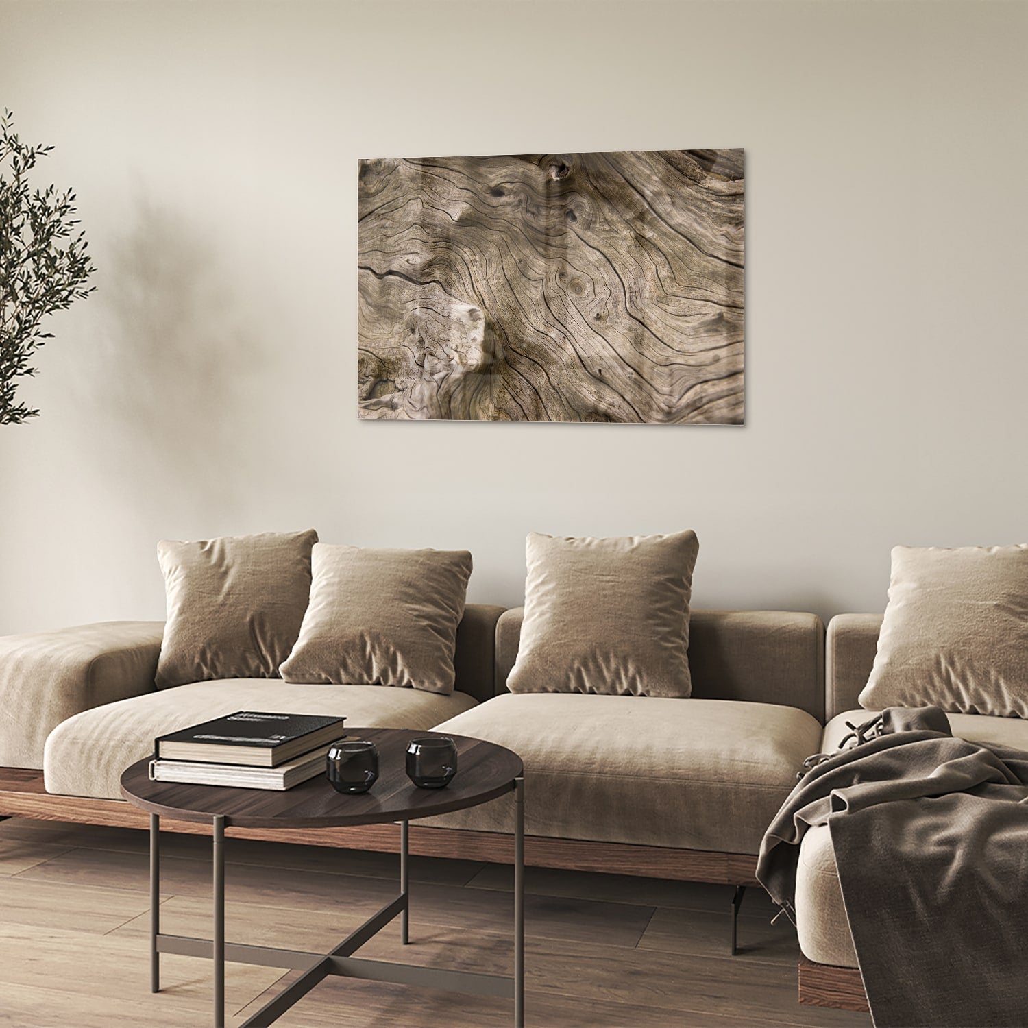 Glasbild mit Holzmaserung – Glasbild aus Sicherheitsglas, Größe 50x50
