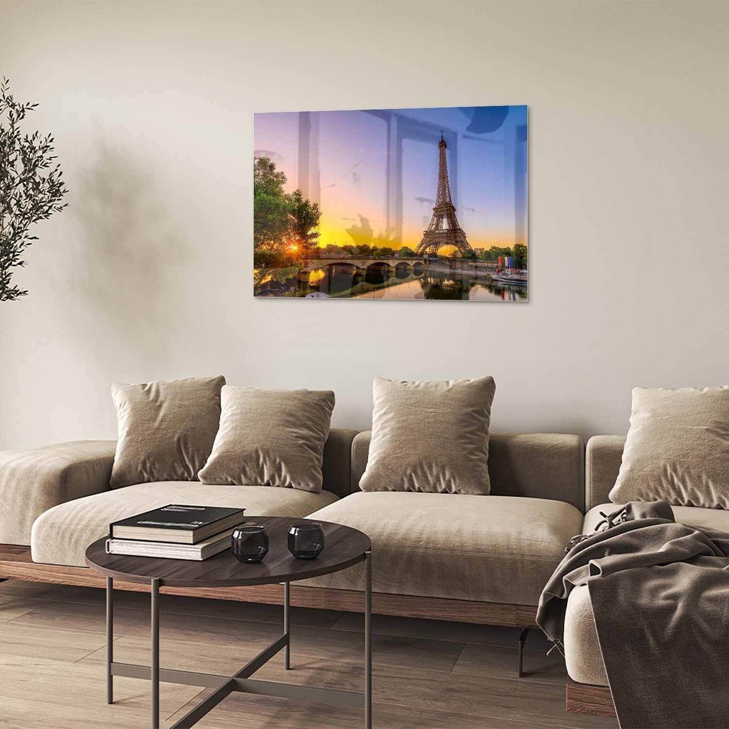 Glasbild mit dem Eiffelturm bei Sonnenuntergang – Glasbild aus Sicherheitsglas, Größe 50x50