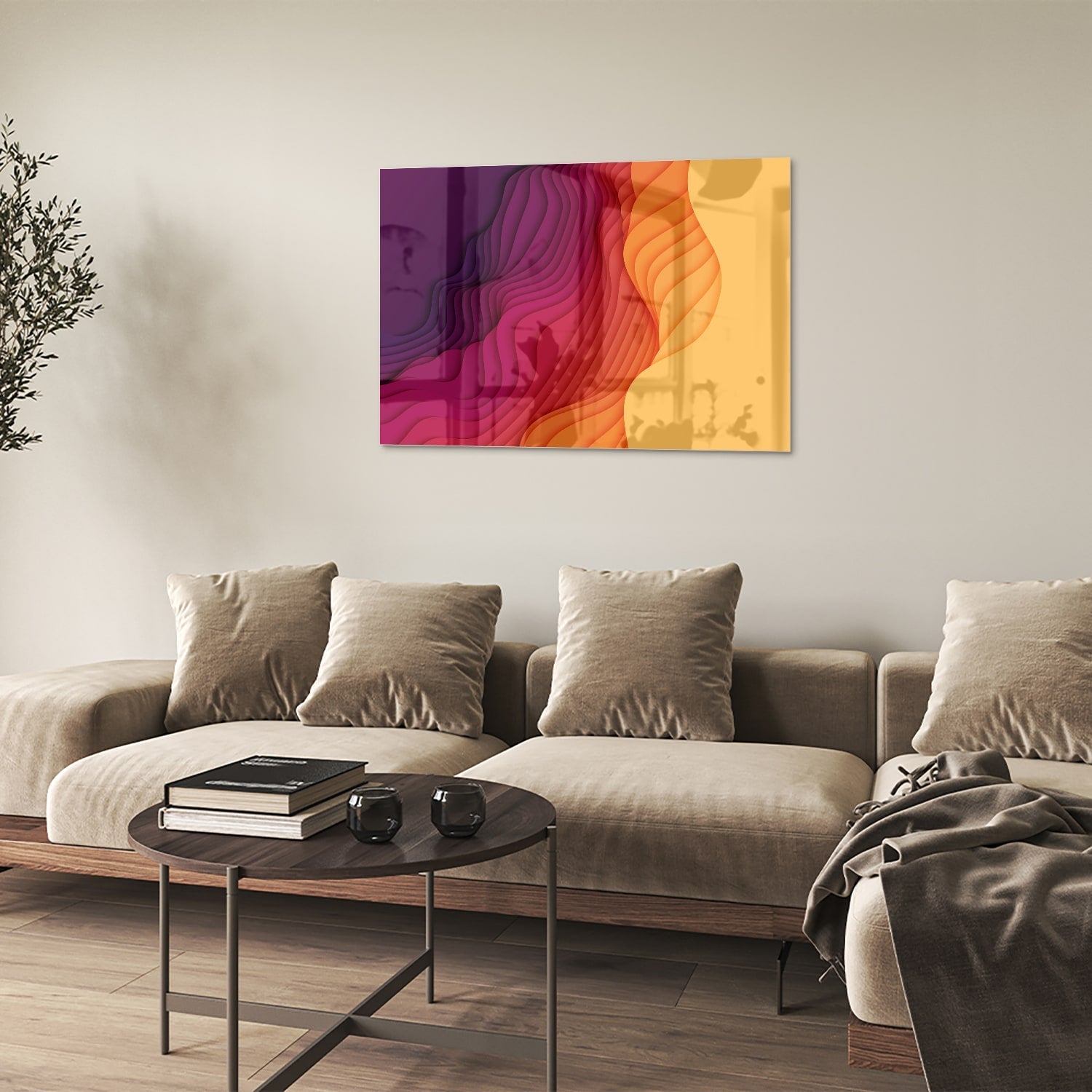 Abstraktes Glasbild mit leuchtenden Farben – Glasbild aus Sicherheitsglas, Größe 50x50