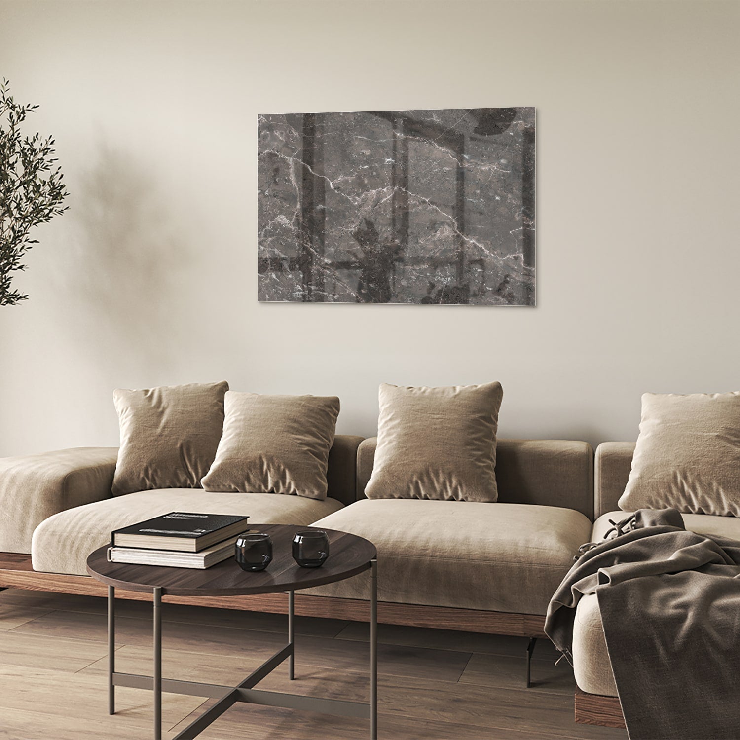 Elegantes Glasbild mit Marmordesign – Glasbild aus Sicherheitsglas, Größe 50x50