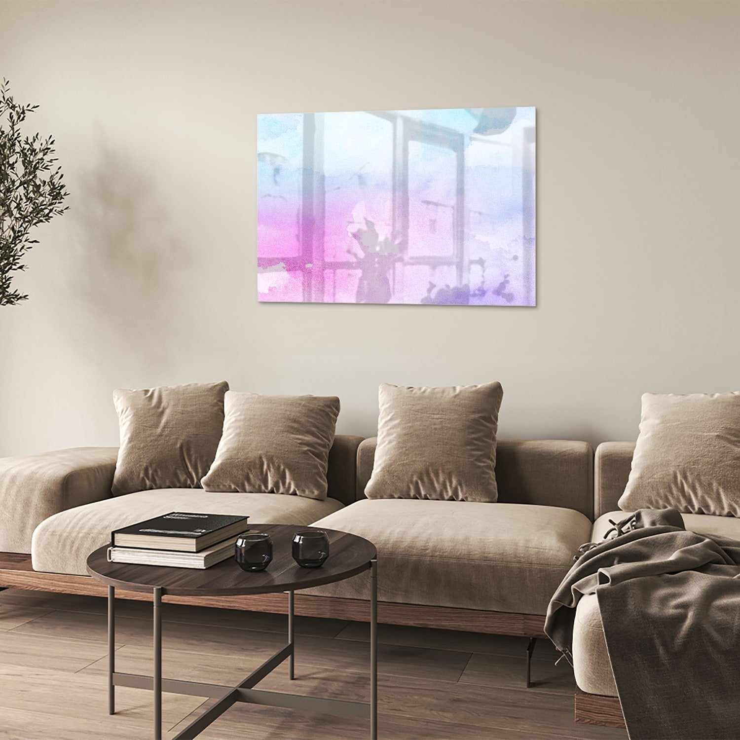Raffiniertes Glasbild mit violetten Farbtönen – Glasbild aus Sicherheitsglas, Größe 50x50